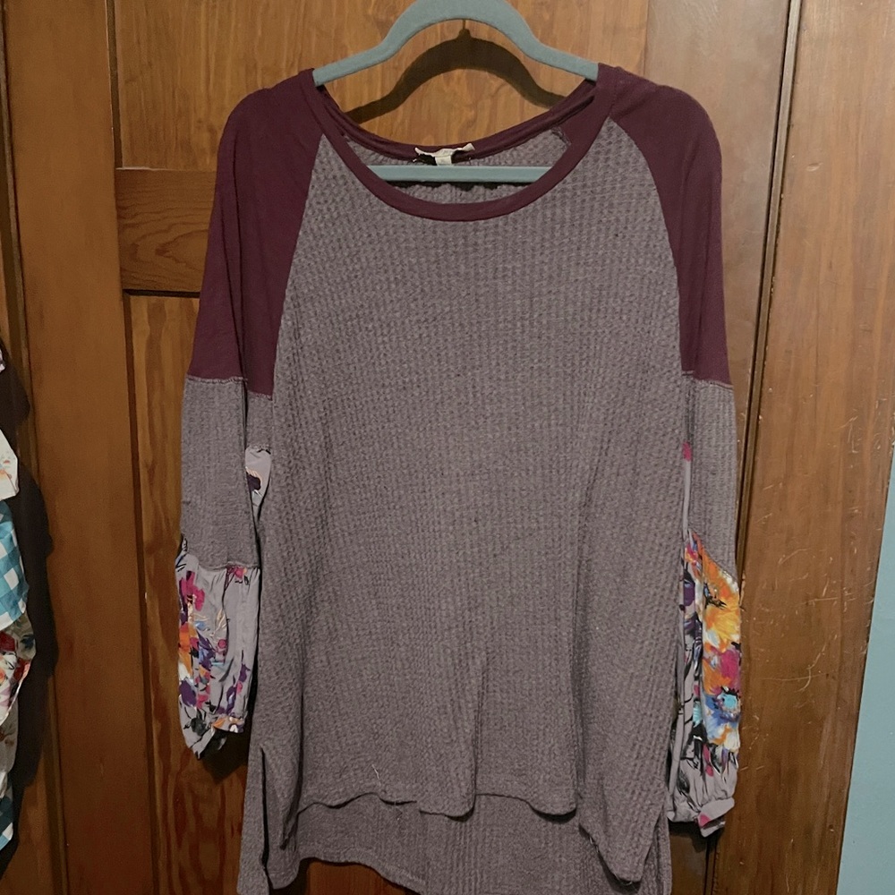 Umgee waffle knit top with ballon sleeves